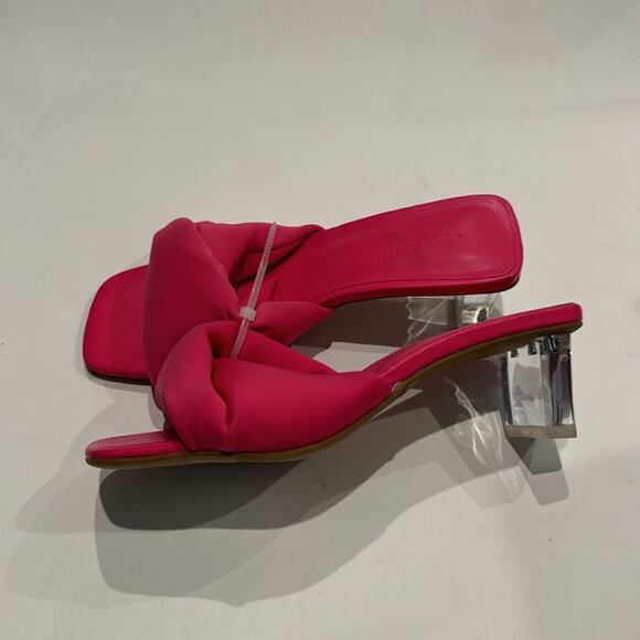 Open Edit NWOT Cleo Sandals in Pink Rouge with Clear Heel. - Picture 2 of 11